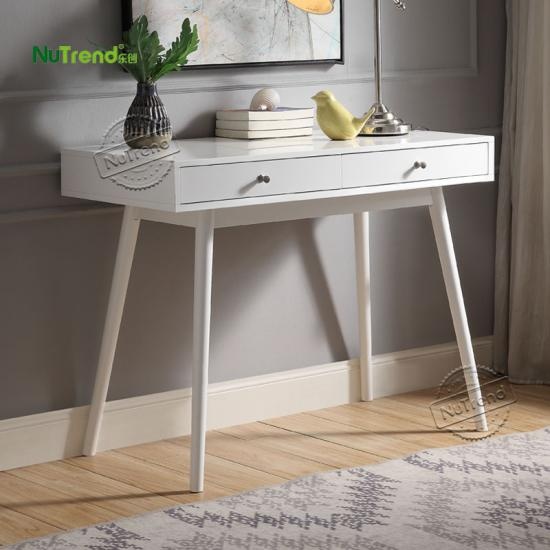 Mid Century Oslo White Wooden Writing, Beem 3 Drawer Console Table