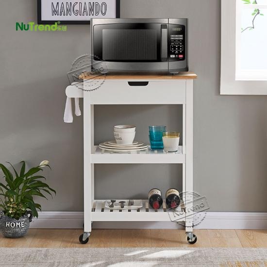 Modern Small Wood Kitchen Cart With Wheels, Wooden Microwave Cart On Wheels