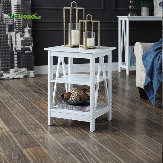wholesale wooden white two shelf end table for sofa furniture factory